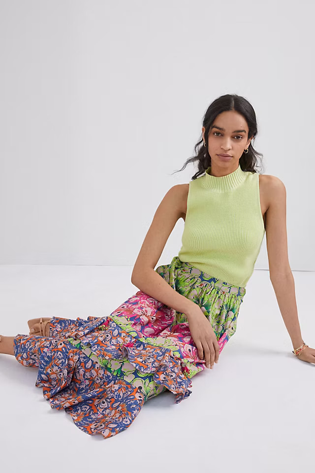 Villa Tiered Midi Skirt | Anthropologie (US)