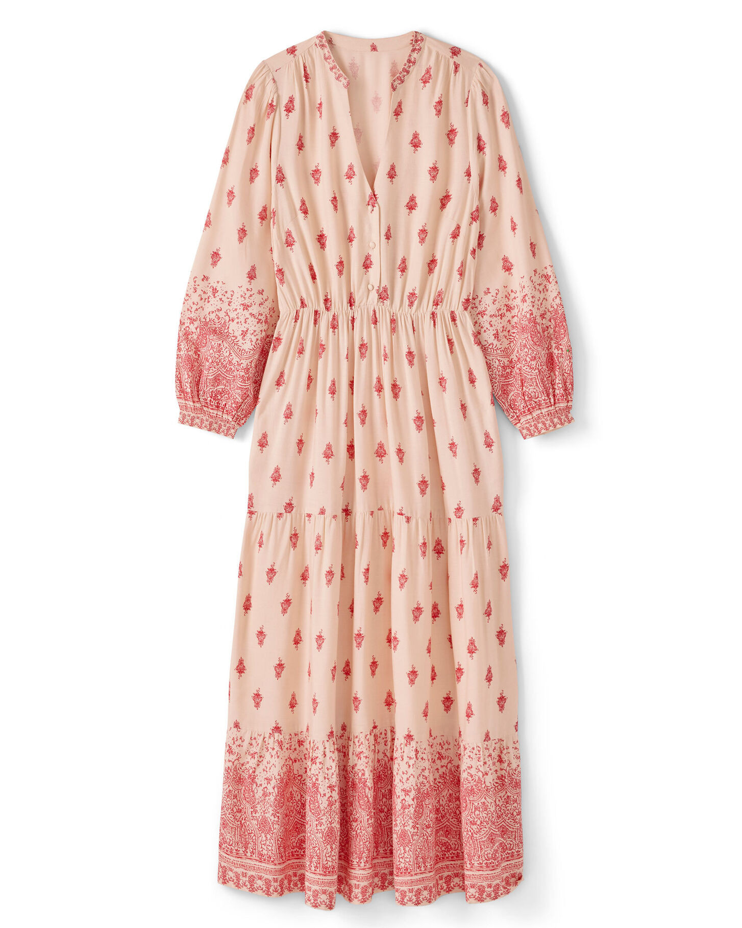 Printed Long Sleeve Tiered Maxi Dress | Cotton Traders (UK)