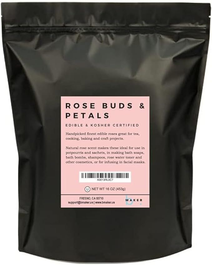 bMAKER Dried Rose Buds& Petals Red - 1 Pound Edible Flowers - Use in Tea, Baking, Making Rose Wat... | Amazon (US)