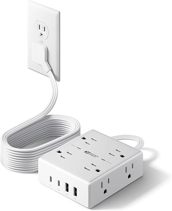 10Ft Extension Cord with Multiple Outlets, Flat Plug Surge Protector Power Strip 10 Ft Long Cord,... | Amazon (US)