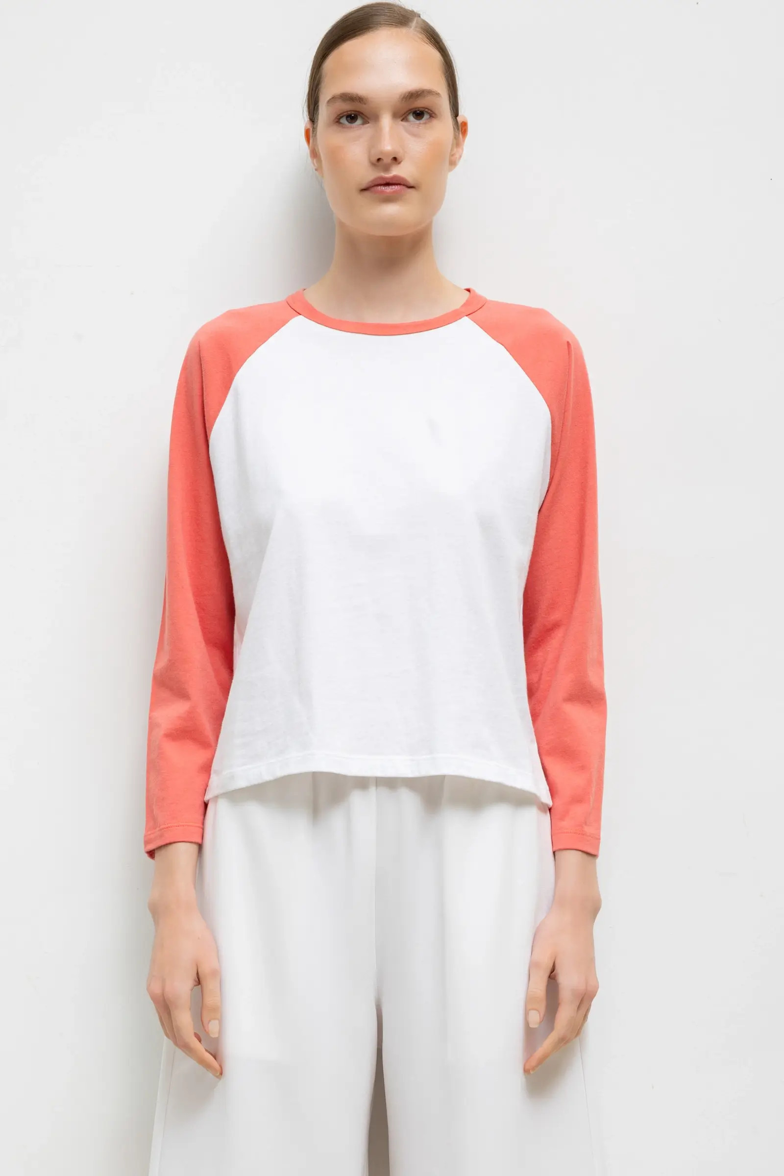 Margo Baseball Tee in White/Carnation in Cotton | LESET