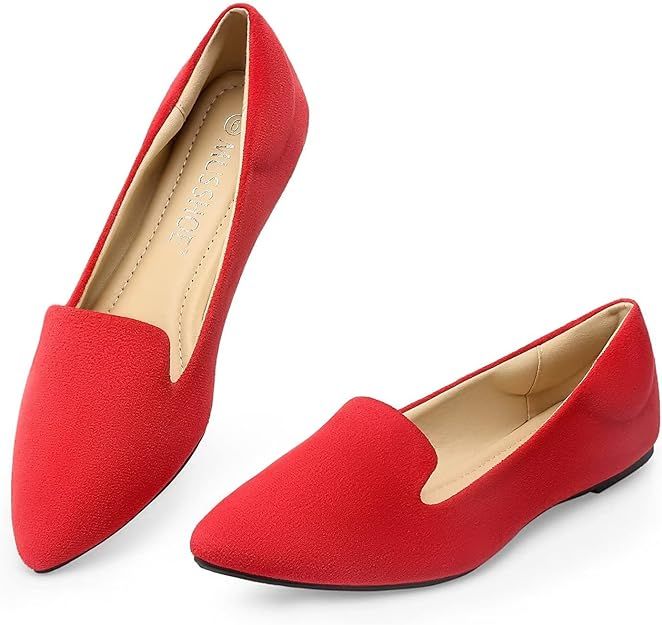 Amazon.com | MUSSHOE Flat Shoes Women Pointed Toe Comfortable Slip on Women's Flats, Red 11 | Fla... | Amazon (US)