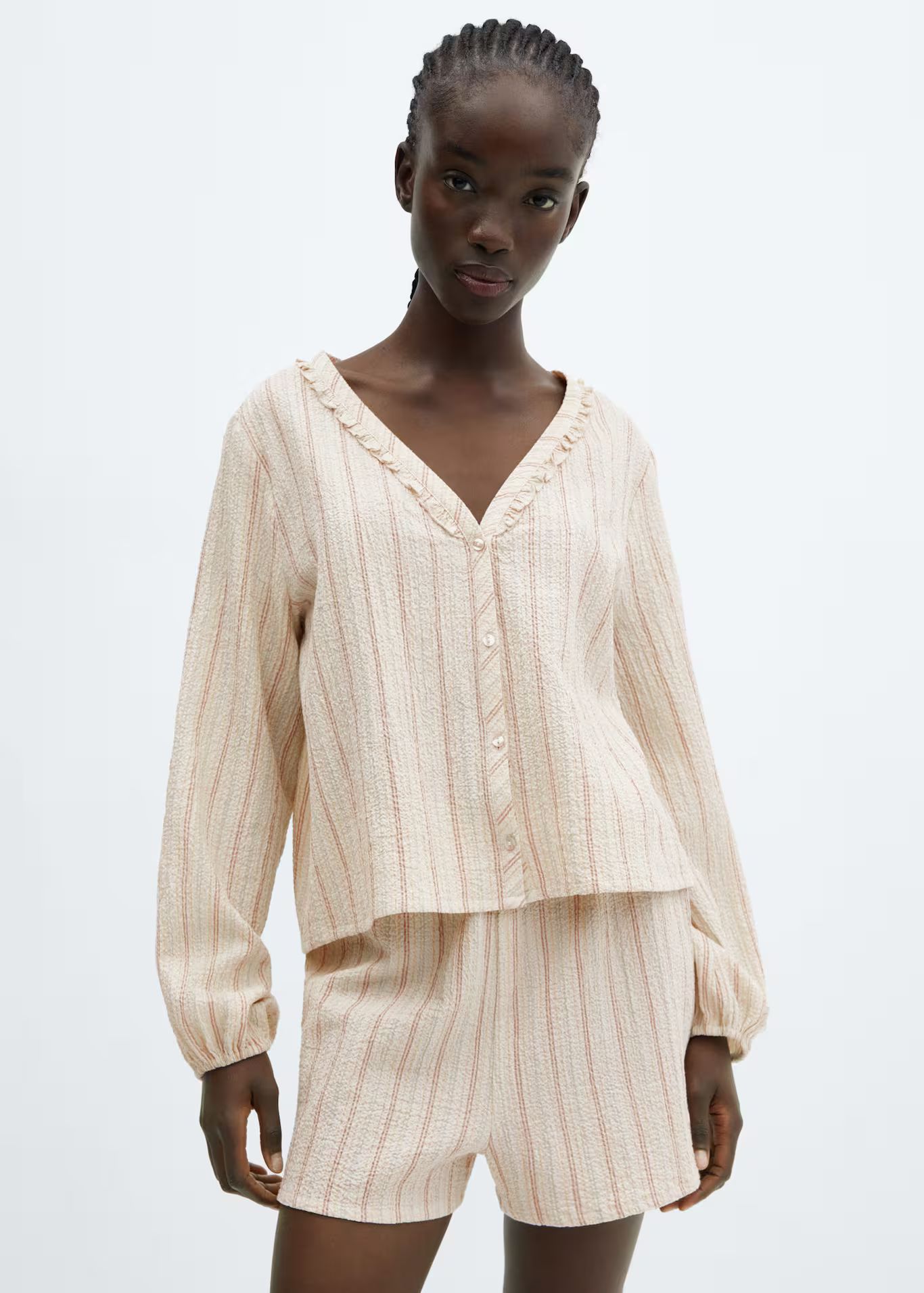 Two-piece textured cotton pajamas -  Women | Mango USA | MANGO (US)