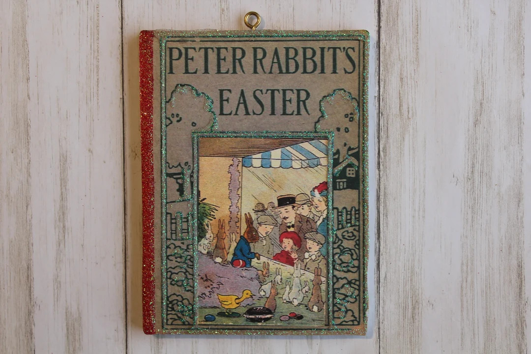 Peter Rabbit's Easter Book Cover Easter Ornament ~ Vintage Card Image ~ Glitter and Wood ~ Holida... | Etsy (US)