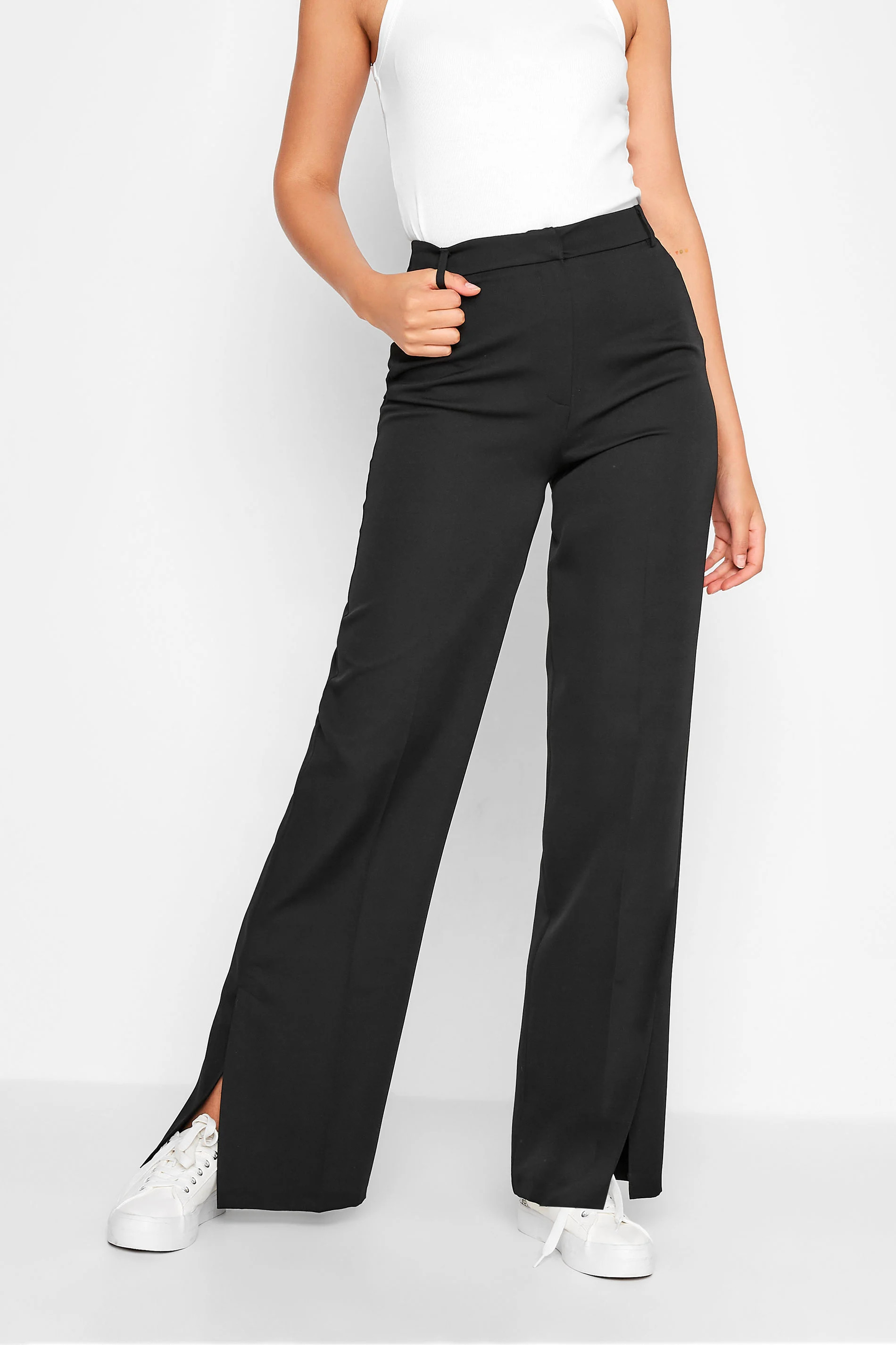 LTS Tall Black Split Hem Wide Leg Trousers | Long Tall Sally