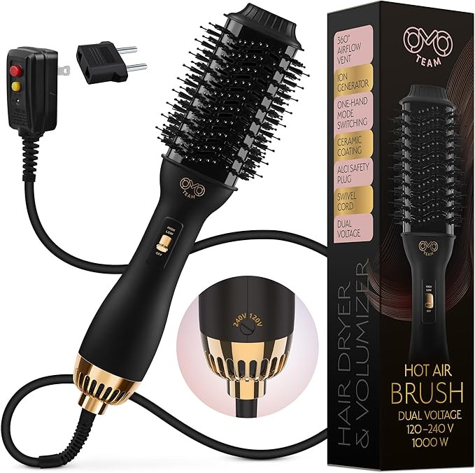 Professional Dual Voltage Blowout Hair Dryer Brush for European Travel 110V-120V/220V-240V, Black... | Amazon (US)