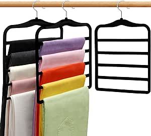 Closet Organizers and Storage,3 Pack Velvet Pants-Hangers-Space-Saving,Non Silp 5 Tier Scarf Jean... | Amazon (US)