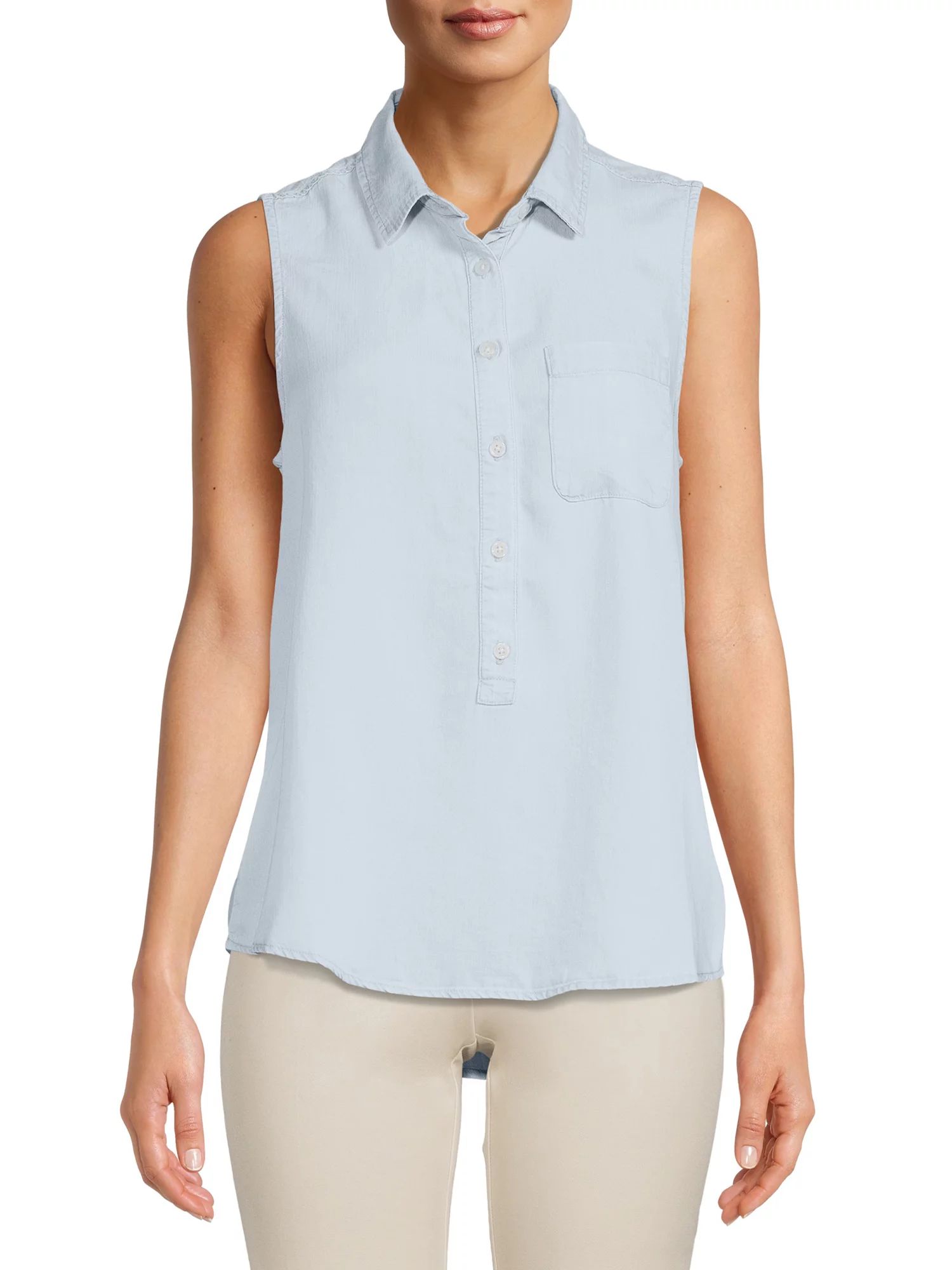 Time and Tru Women's Sleeveless Henley - Walmart.com | Walmart (US)