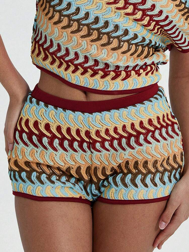 Coolane Women's Summer Tropical Vacation Vacation Outfits Tropical Vacation Boho Vintage Knit Comfortable Tights Low Rise Elastic Waistband Colorful Shorts | SHEIN