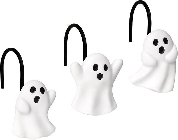 Sunlit Ghost Shower Curtain Hooks, Home Decorative Shower Curtain Rings for Bathroom, Halloween Shower Curtain Hangers Bathroom Accessories, Set of 12 | Amazon (US)