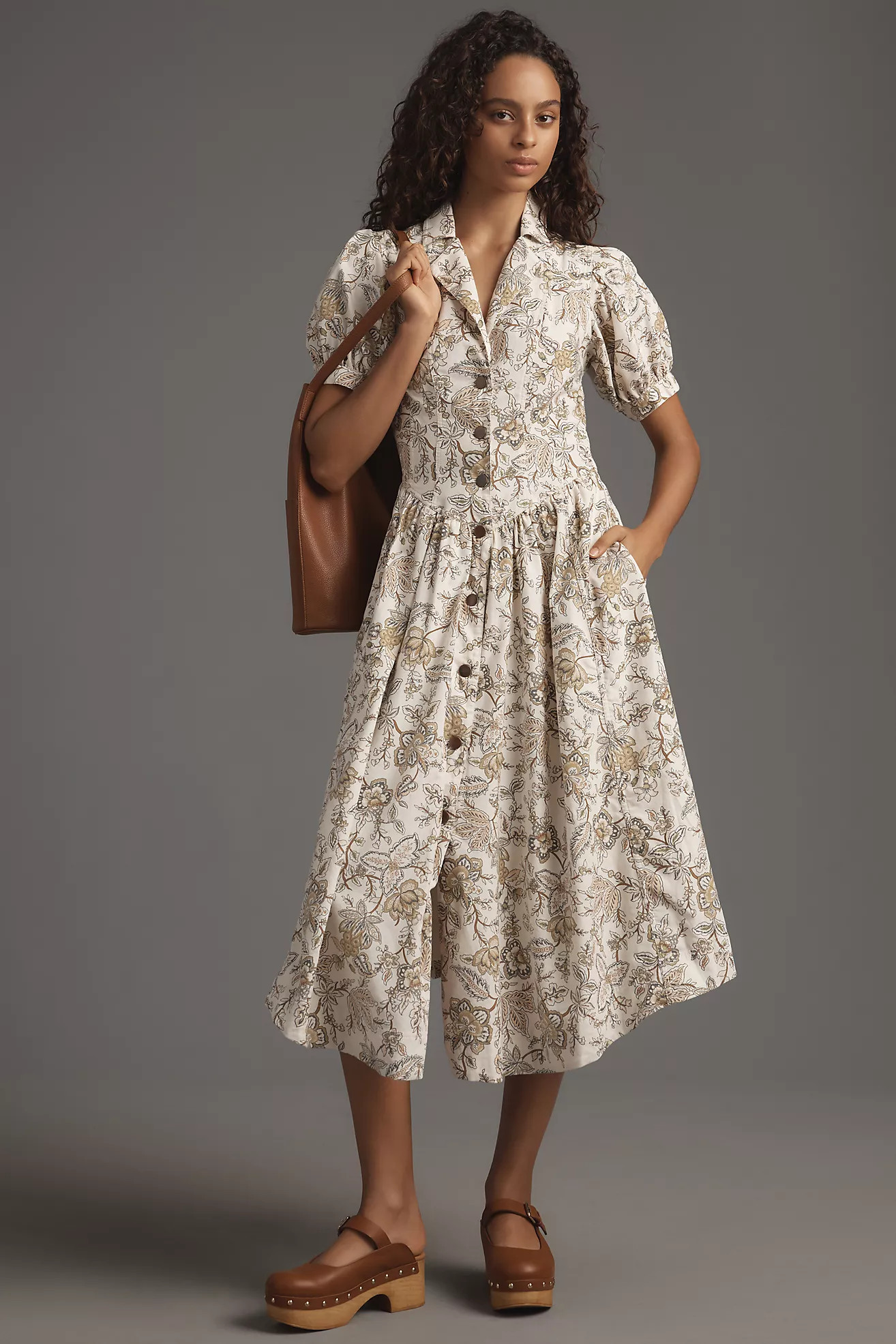 Pilcro Short-Sleeve Denim Midi Shirt Dress | Anthropologie (US)