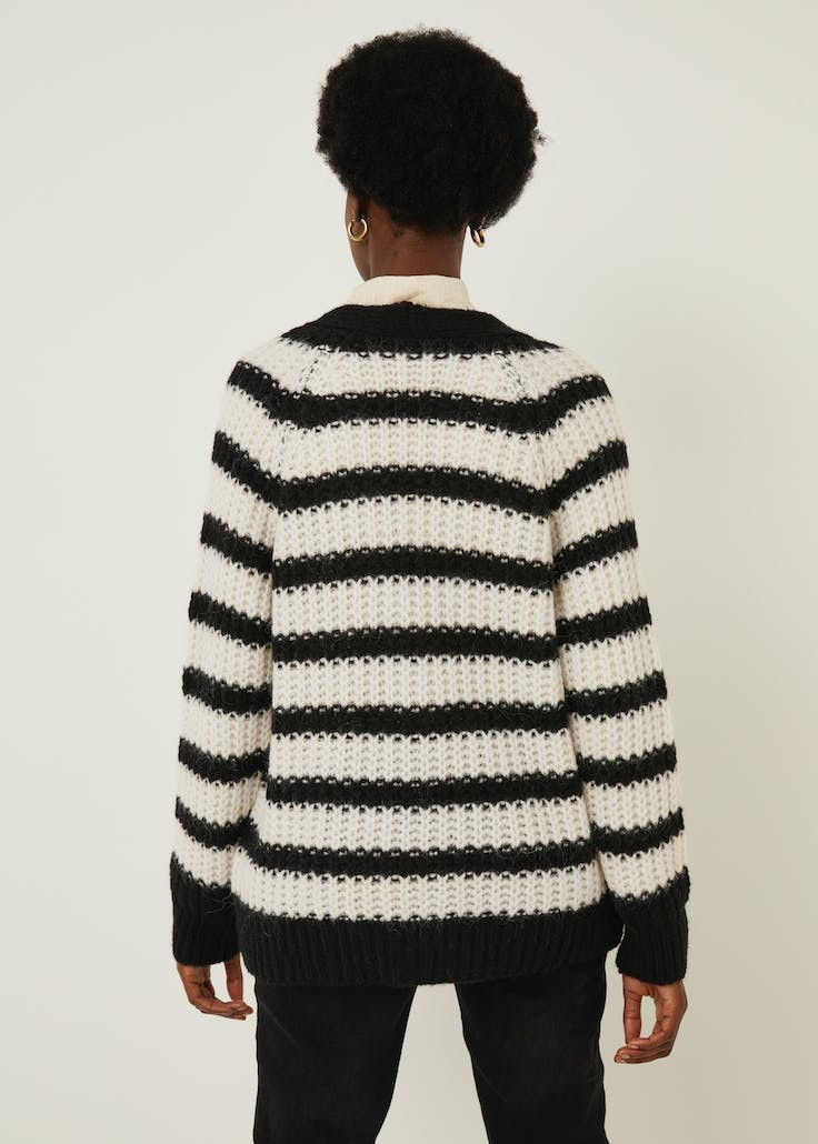 Monochrome Stripe Cardigan – Black | Matalan (UK)