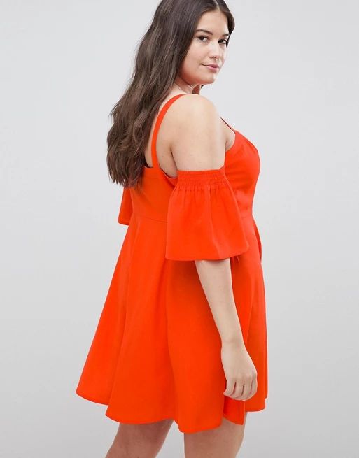 ASOS DESIGN Curve Flutter Sleeve Cold Shoulder Mini Sundress | Asos AU