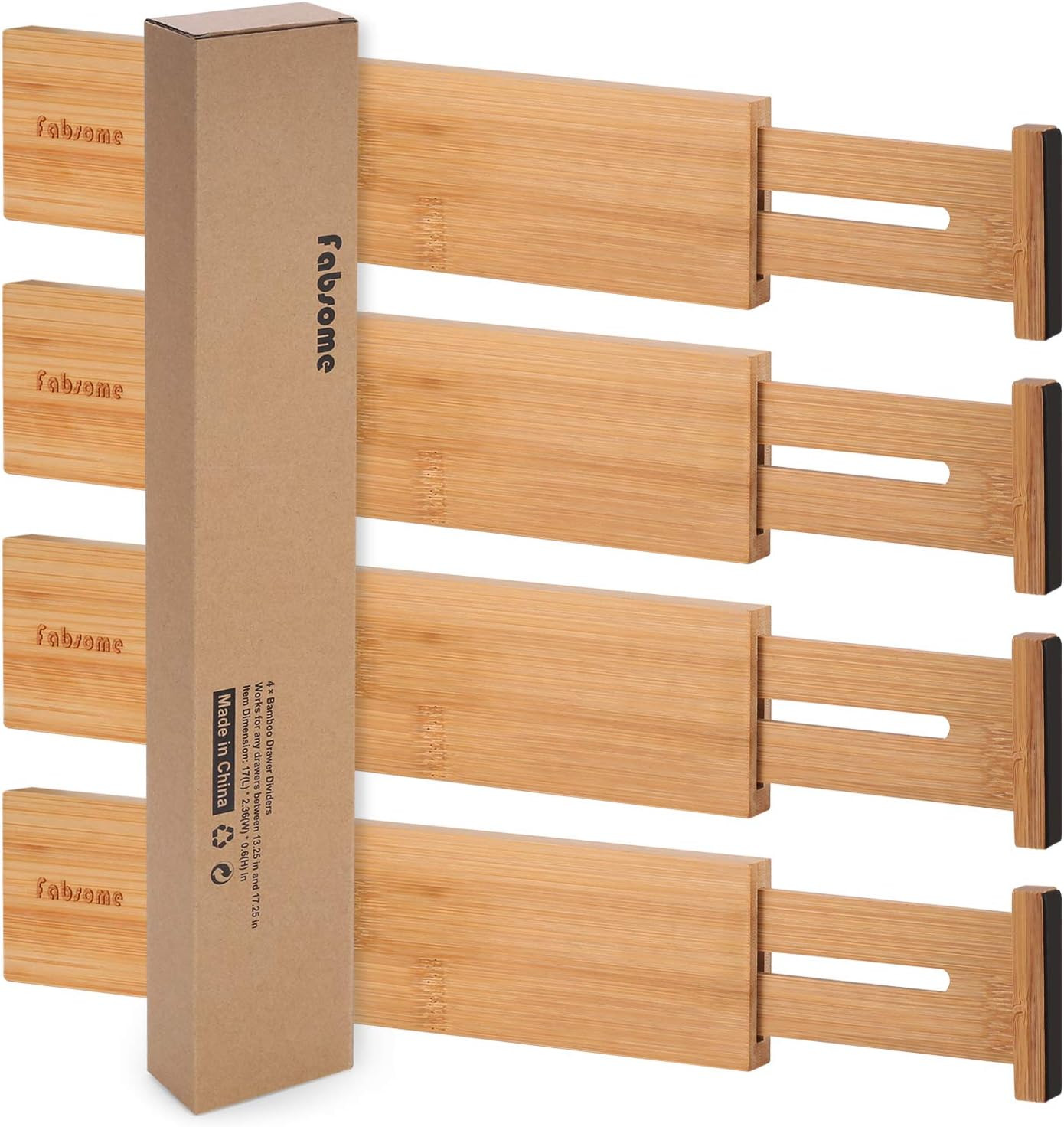 Fabsome Drawer Divider 4 Pack, Adjustable Bamboo Drawer Organizers for Clothing, Wooden Dresser D... | Amazon (US)