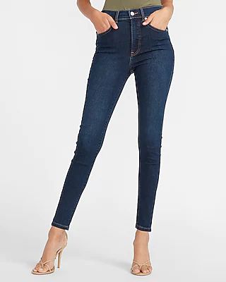 High Waisted Dark Wash Supersoft Skinny Jeans | Express