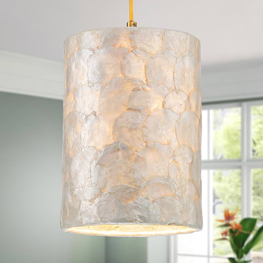 1-Light Capiz Shell Chandelier, Coastal Design, Modern Pendant Light Fixture for Dining Room, Liv... | Amazon (US)