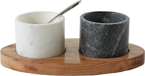 Creative Co-Op 2 Marble Bowls on Mango Wood Base with Salt Spoon | Amazon (US)