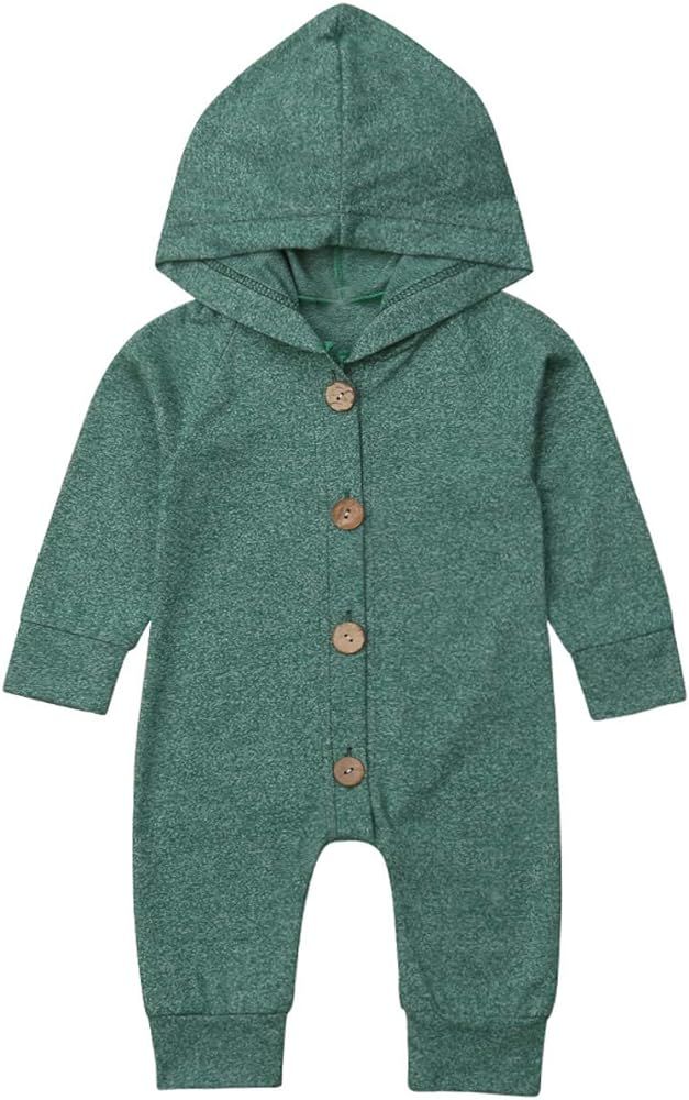 Newborn Kids Baby Boys Cute Solid Color Long Sleeve Hooded Romper Jumpsuit Top Outfits Clothes Gr... | Amazon (US)