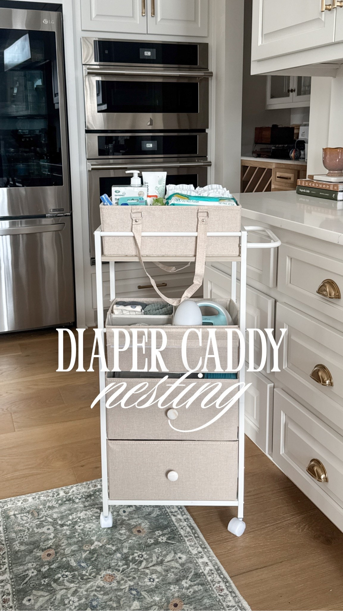 The perfect rolling diaper caddy, great for beside your bed! Perfect for keeping everything organized and within reach. Linking everything I have inside too (plus diapers and wipes of course) #momlife #babyessentials

#LTKmomlife