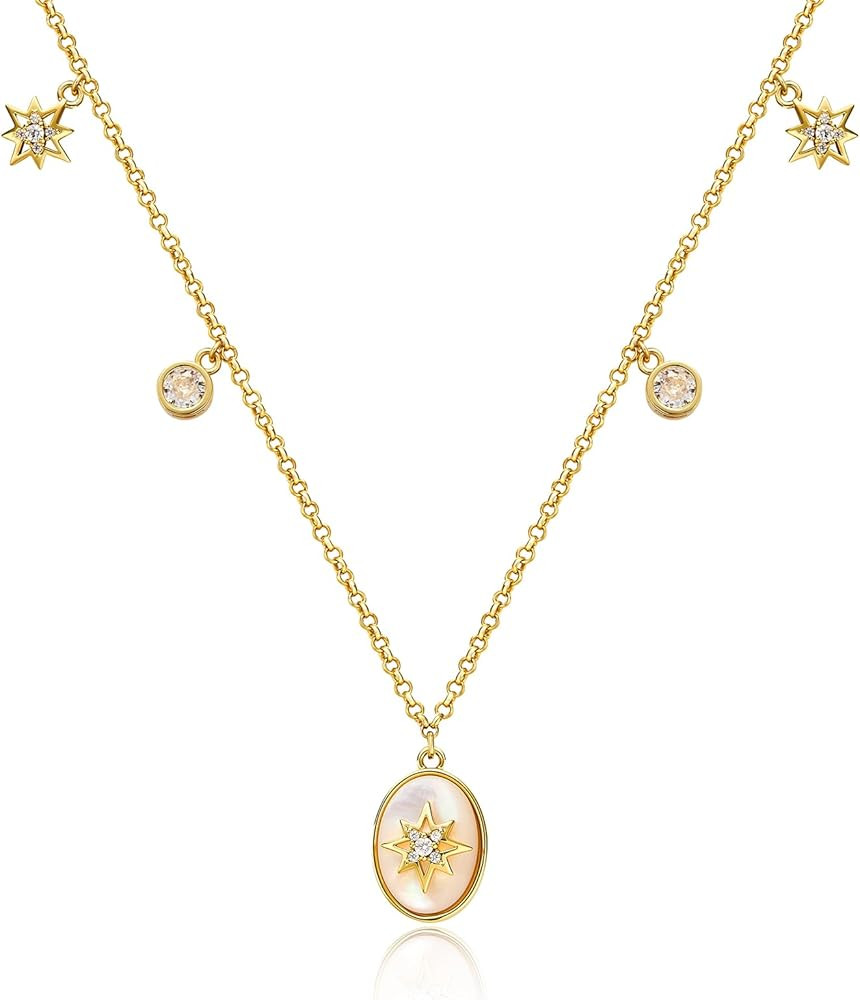 Cicy Bell Women's 14k Gold Plated Necklace Oval Shell Pearl Cubic Zirconia Elegant Necklaces Tren... | Amazon (US)