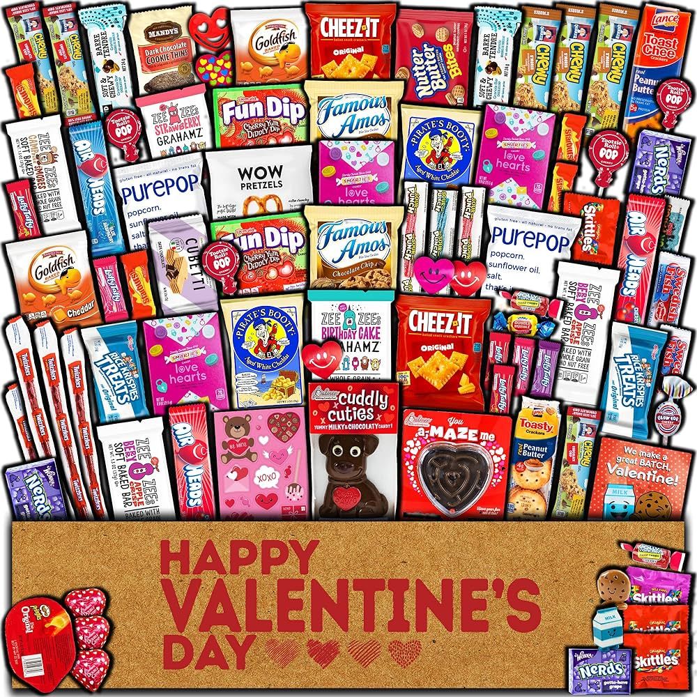 Valentine's Day Care Package (80ct) Snacks Chocolates Candy Gift Box Assortment Variety Bundle Cr... | Amazon (US)
