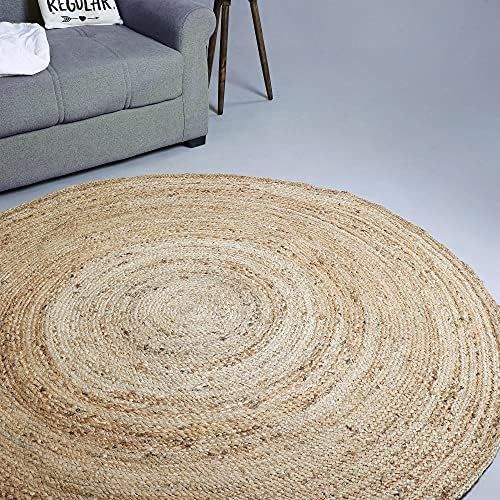 Hausattire Hand Woven Jute Braided Rug, 4' Round - Natural, Reversible Area Rugs for Living Room,... | Amazon (US)