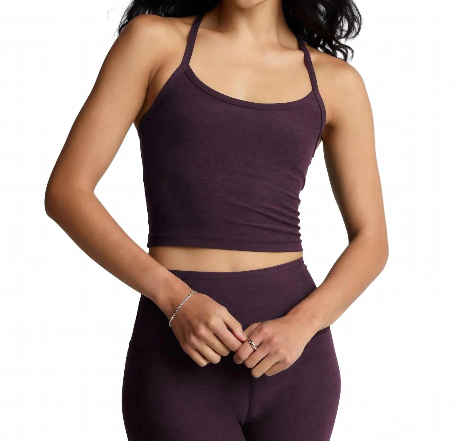 Women's Spacedye Slim Racerback Cropped Tank Top In Eggplant | Shop Simon