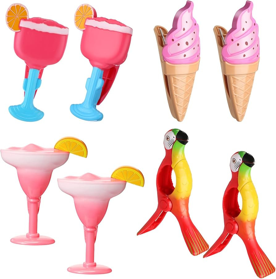 8 Packs Beach Towel Clips for Chairs Colorful Champagne and Margarita Glass Clips Holder Clothes ... | Amazon (US)