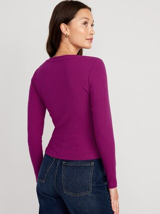 Fitted Square-Neck Rib-Knit T-Shirt for Women | Old Navy (US)