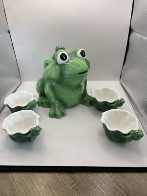 Vintage Department 56 Frog Ceramic Teapot Tea Cups 5 Piece Set NEW In Box | eBay US