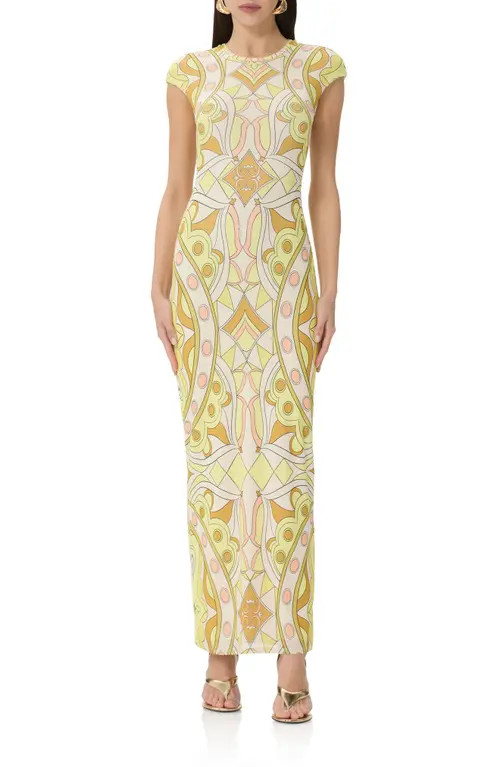 AFRM Cody Cap Sleeve Column Dress in Geo Scarf at Nordstrom, Size Medium | Nordstrom