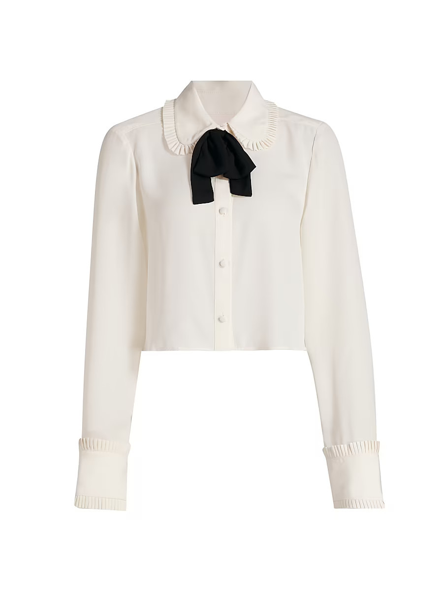 Women's Zaida Pleated Ruffle Crop Blouse - Ivory Black - Size Medium | Saks Fifth Avenue
