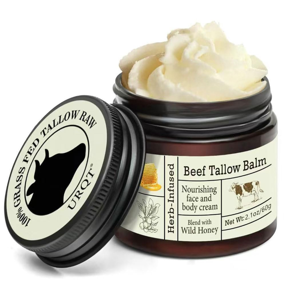 URQT Beef Tallow for Skin - Organic Grass-Fed Whipped Beef Tallow and Honey Balm - Deeply Moistur... | Amazon (US)
