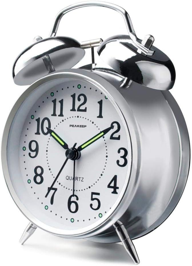 Peakeep 4 inches Twin Bell Loud Alarm Clock for Heavy Sleepers (Chrome Finish) | Amazon (US)