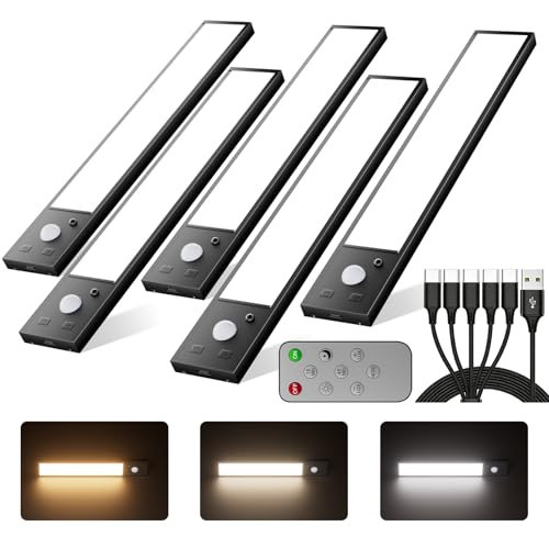 5Pack Under Cabinet Lighting, 3000mAh Rechargeable Motion Sensor Light Indoor, 8inch Magnetic Closet Lights with Dimmable & 3 Color Temps, Wireless Motion Activated Under Counter Lights for Kitchen | Amazon (US)