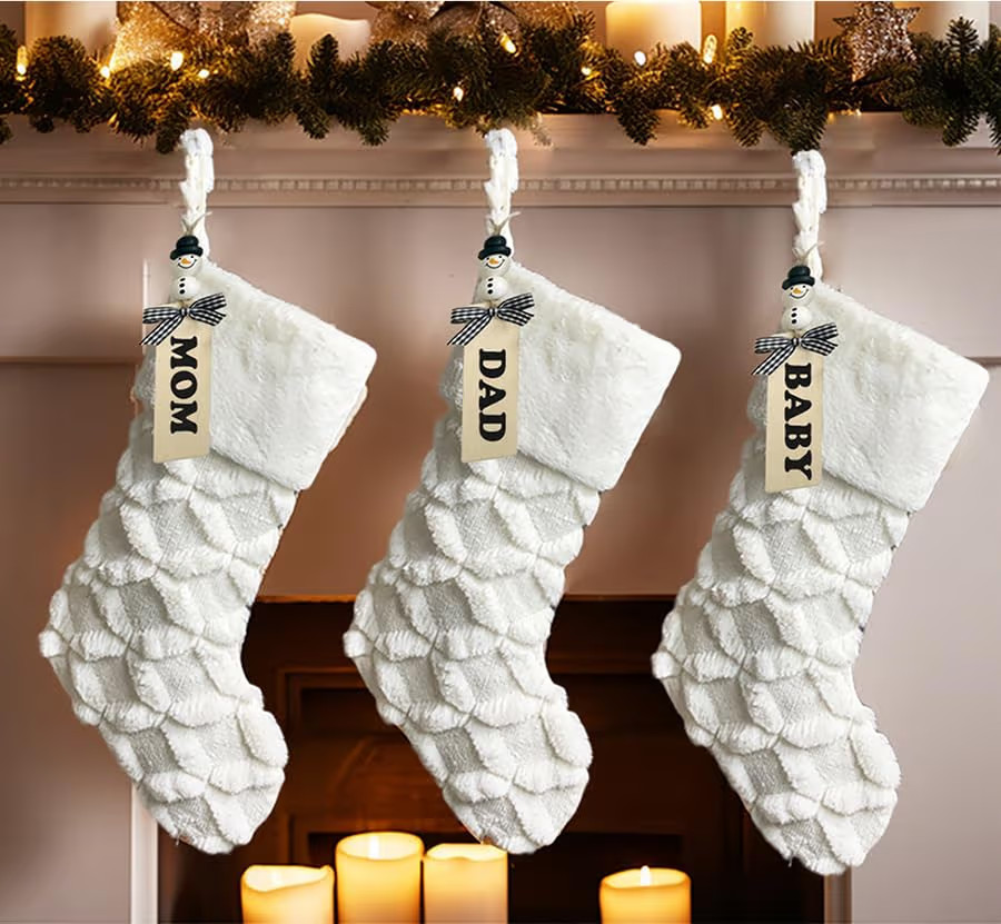 AOGU 3 Pack 18 Inch Faux Fur Christmas Stockings Cable Knit Knitted Thick Snowy White Xmas Christ... | Amazon (US)