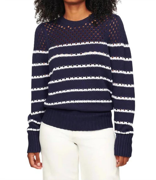 Skylar Multi Stripe Crew Sweater In Midnight Multi | Shop Simon