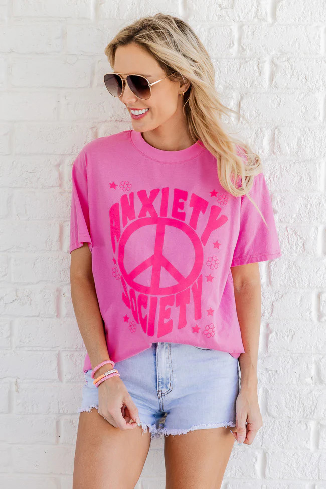 Anxiety Society Peace Pink Oversized Graphic Tee | Pink Lily