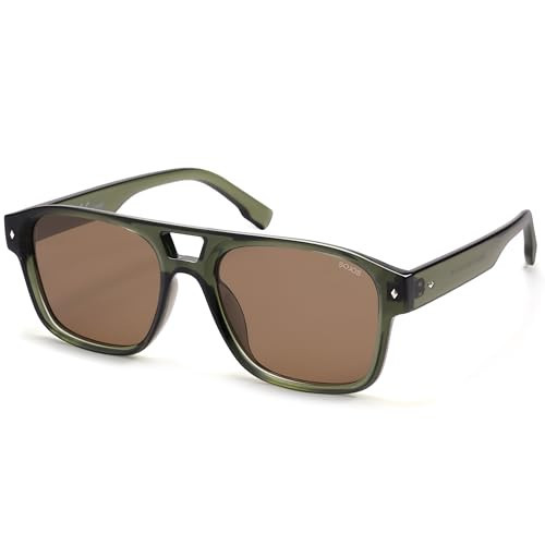 SOJOS Retro Square Polarized Aviator Sunglasses Womens Mens, Trendy Aviators Shades SJ2604, Green/Brown | Amazon (US)