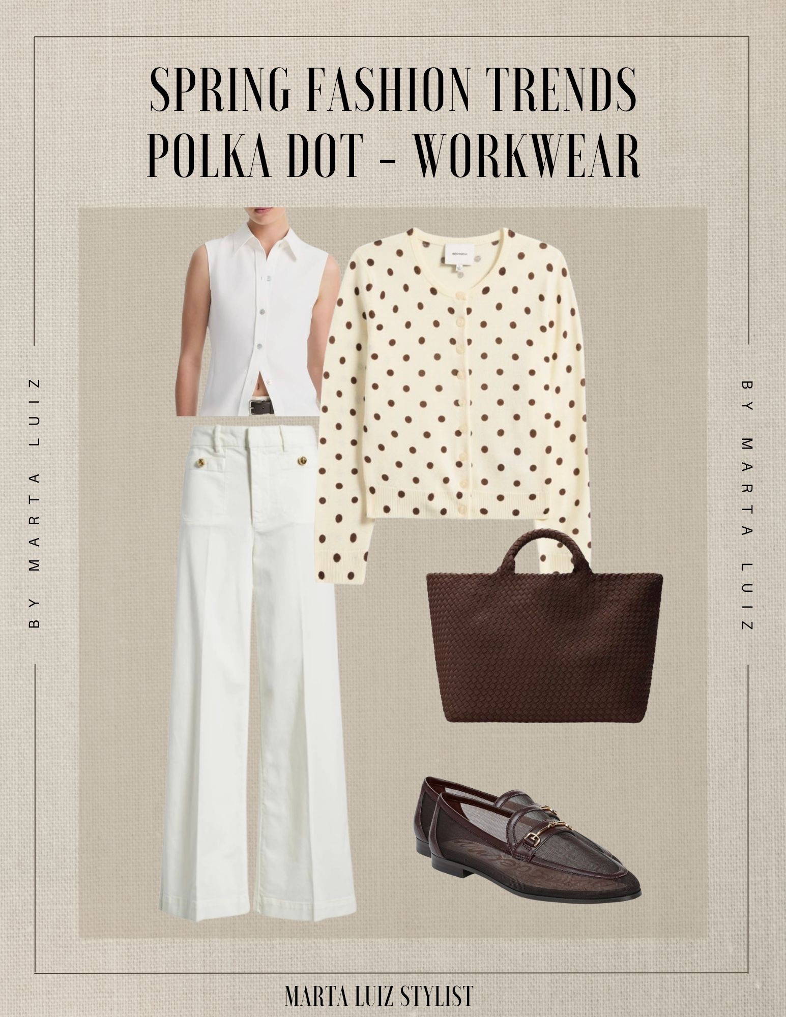 Spring workwear outfit | Polka dots, but make it workwear chic ✨

This look is the perfect balance between classic and modern—tailored wide-leg trousers paired with a feminine polka dot cardigan for a subtle statement. The structured vest adds a clean, polished layer, while rich brown accessories bring warmth and sophistication to the entire outfit.

It’s an effortless office look that feels elevated, timeless, and refined—without trying too hard.

#LTKSaleAlert #LTKSeasonal #LTKWorkwear