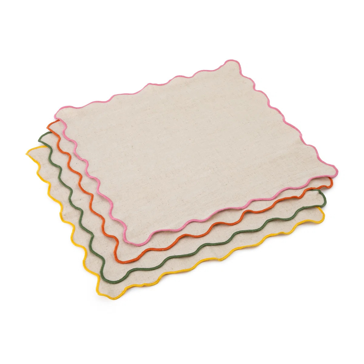 Jamie Oliver Big Love Neat Napkins, Set of 4 Mixed Colour Scalloped Edge, Linen-Cotton Blend, 45c... | Wayfair UK