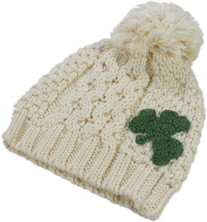 Traditional Craft Irish Celtic Aran Knit Kids Bobble Hat with Shamrock Design, Cream Colour | Amazon (US)
