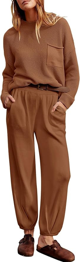 PRETTYGARDEN Women's Fall 2 Piece Sweater Set Casual Pullover Top High Waisted Sweatpants Tracksu... | Amazon (US)