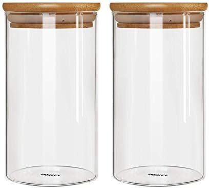 IDEALUX Glass Storage Jar,with Airtight Seal Bamboo Lid, 48 Ounce Set of 2, 1400ml Coffee Bean an... | Amazon (US)