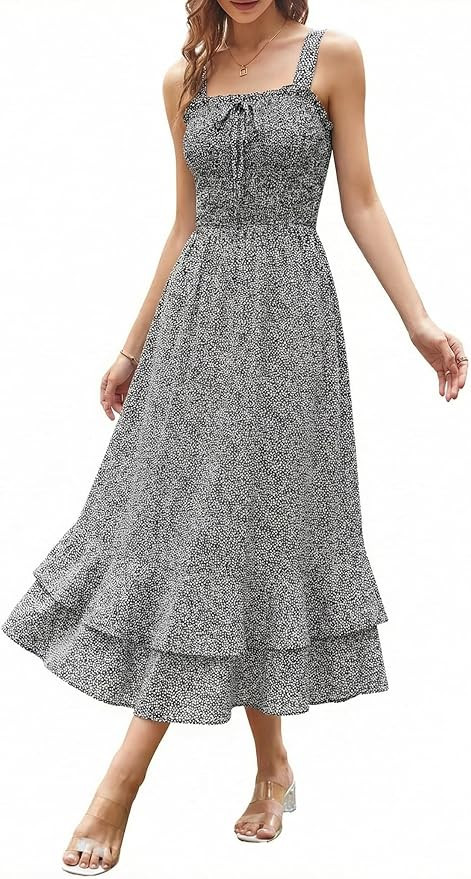 GRACE KARIN Women's 2026 Summer Floral Boho Dress Square Neck Strapped Swing A Line Sundress Beac... | Amazon (US)