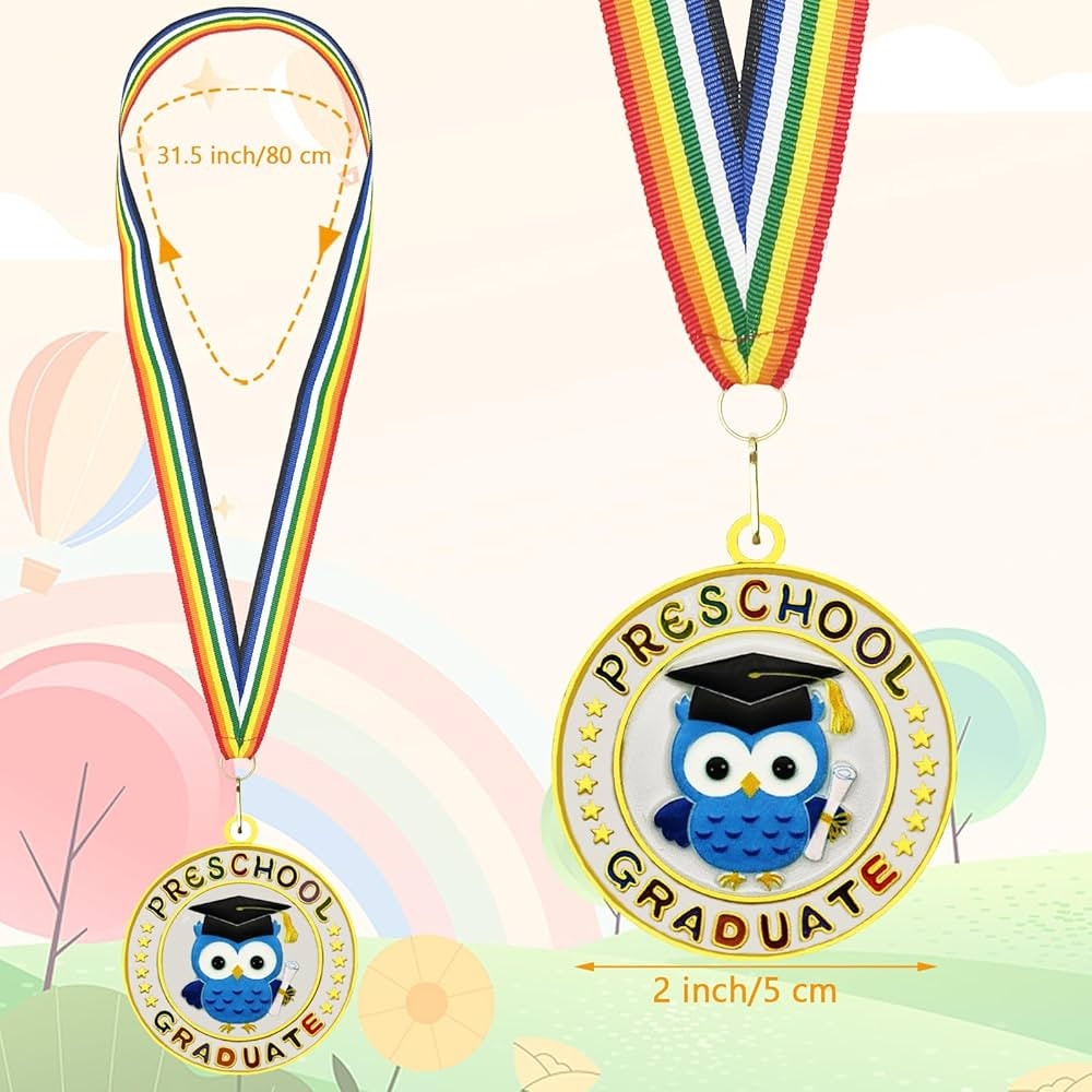 Preschool Graduation Medal with Rainbow Neckband, 2 Inch Kids Student Medal Party Decoration Graduation Gift for School Student Graduation Party Favors | Amazon (US)