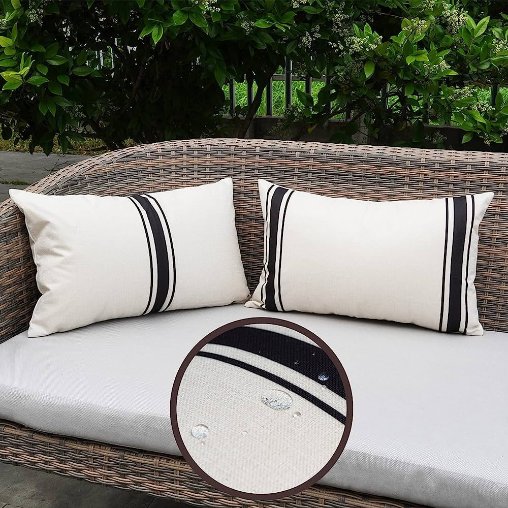 ONWAY Outdoor Pillow Covers Waterproof 12X20 Set of 2 Lumbar Throw Pillow Cover Beige and Black S... | Amazon (US)