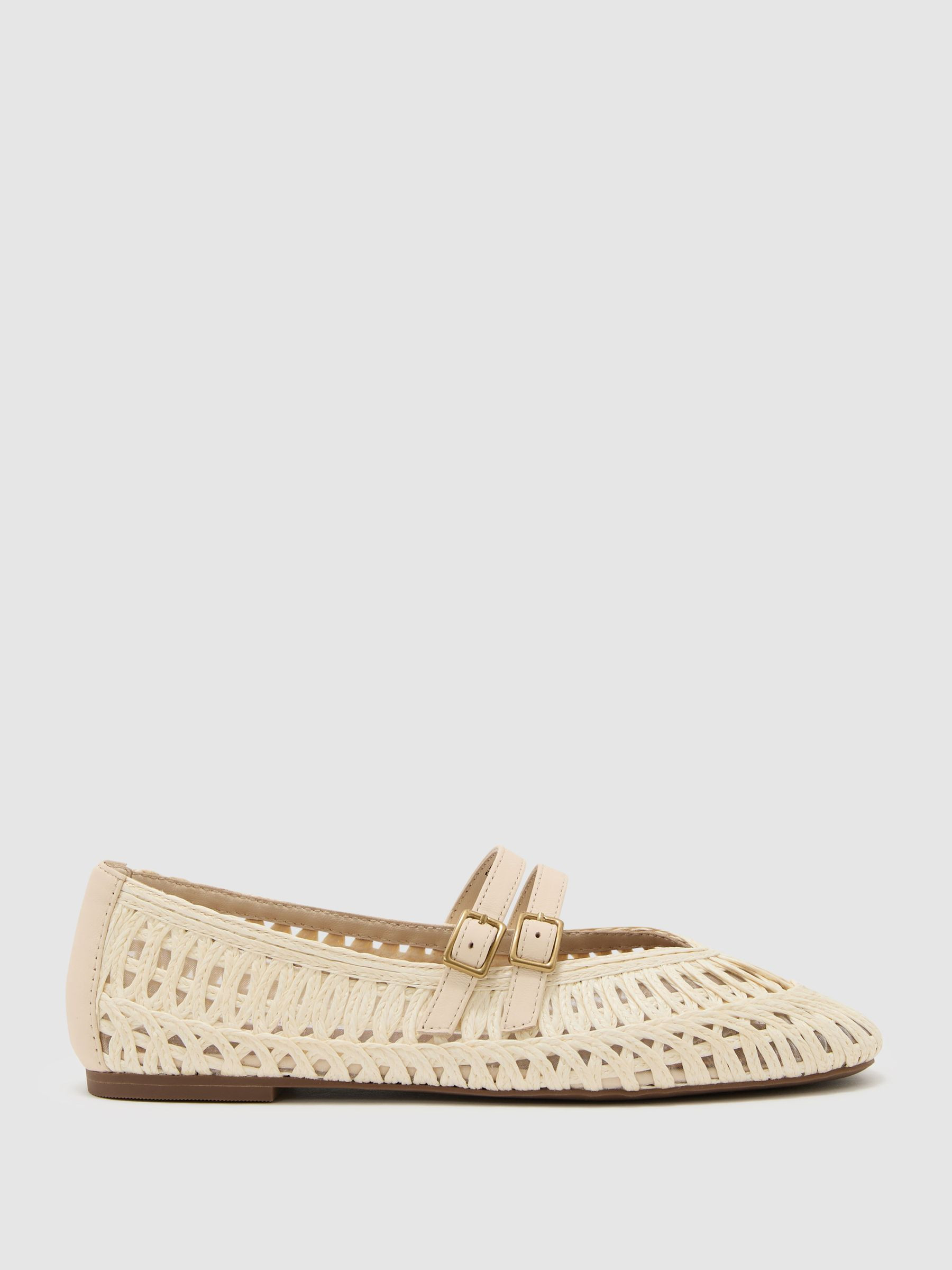 Woven Ballerina-Strap Flats in Off White | Reiss UK