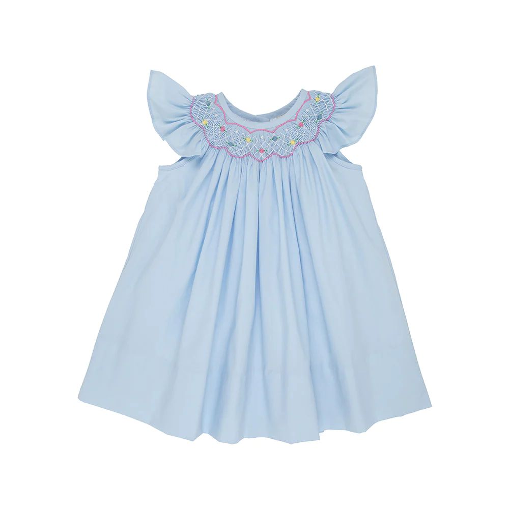 Angel Sleeve Sandy Smocked Dress - Buckhead Blue with Flower Smocking | The Beaufort Bonnet Company