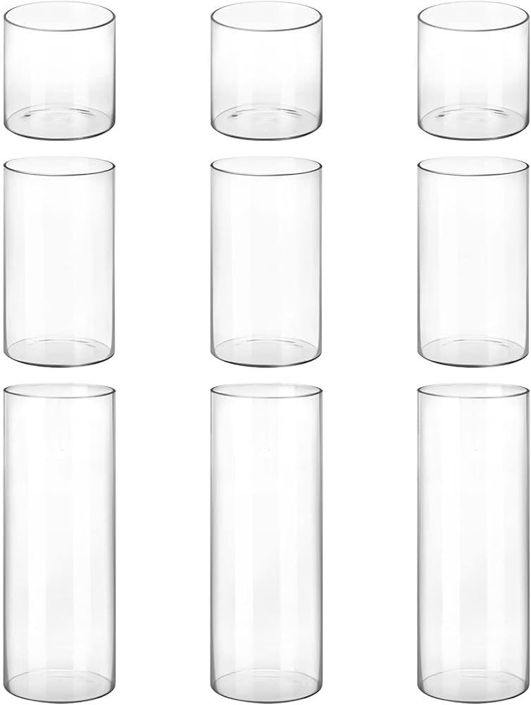 CUCUMI 9 Pack Glass Cylinder Vase 4, 8,12 Inch Tall Clear Vases for Wedding Centerpieces Hurrican... | Amazon (US)